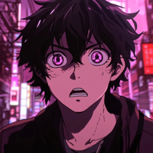 Anime fan alert image featuring a vigilant anime character with warning symbols to emphasize online scam risks.