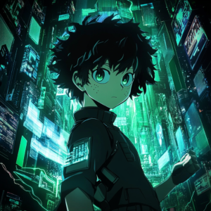 Exclusive illustration for anime news verification with icons, magnifiers, and digital graphics.