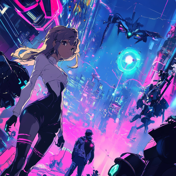Exclusive anime season previews illustration blending futuristic digital elements with classic artistic details.