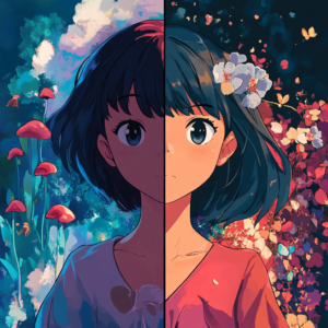 Case study illustration for comparing anime and western animation with detailed visual contrasts.