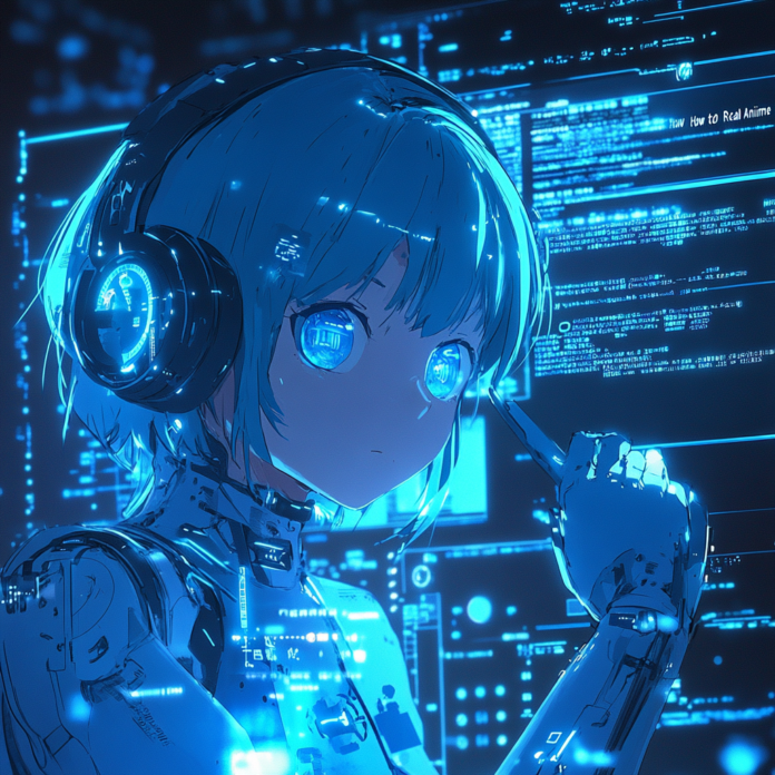 Exclusive digital illustration for verifying anime news with magnifying glass, binary code, and verification icons.