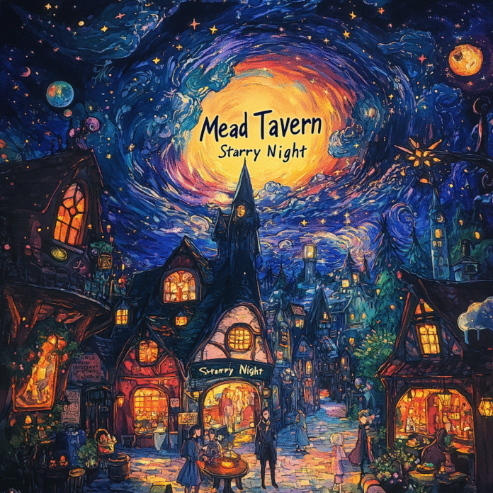 Featured image blending Western masterpiece fragments with iconic anime scenes around the MeadTavern logo