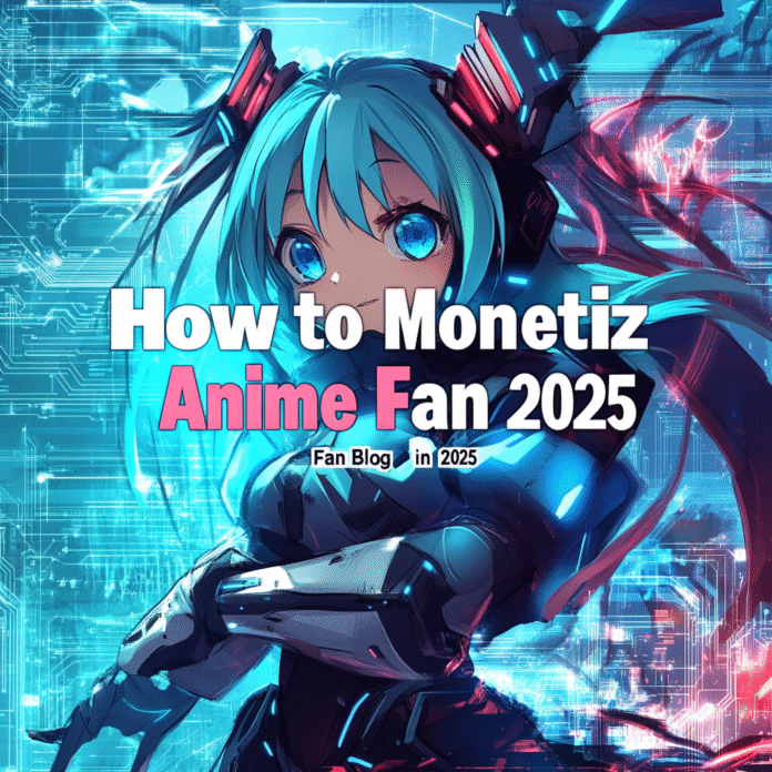 Featured banner with blog title over a collage of dollar bills, AdSense icons, affiliate logos, rising charts, and anime silhouettes